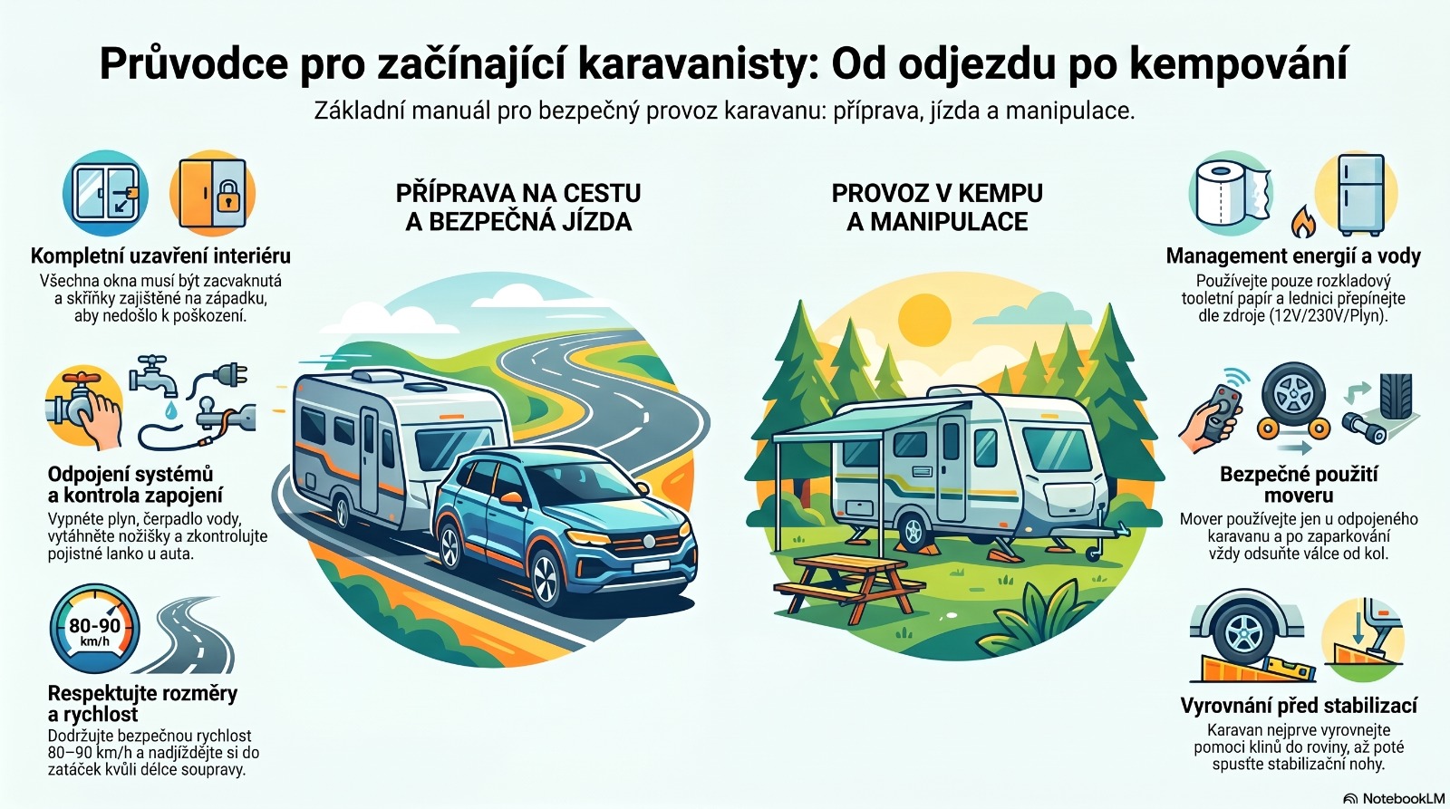 Průvodce pro začínající karavanisty — od odjezdu po kempování